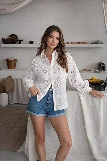 Личные вещи: Ağ rəngli ajurlu qadın köynəyi - Material: nəfəsalan pambıq — 2