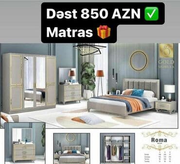 спальная мебель баку: Двуспальная кровать, Шкаф, Трюмо, 2 тумбы, Азербайджан, Новый — 25