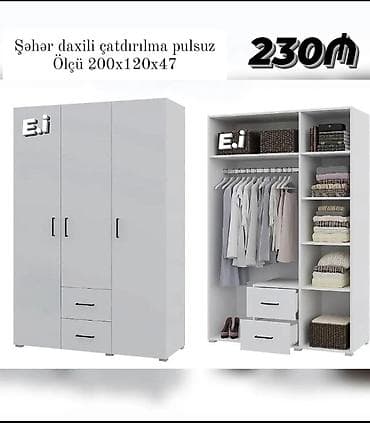 3 qapili dolab: Yeni, 3 qapılı, Siyirməli, Ağ, Digər material, Açılan, Düz dolab — 1