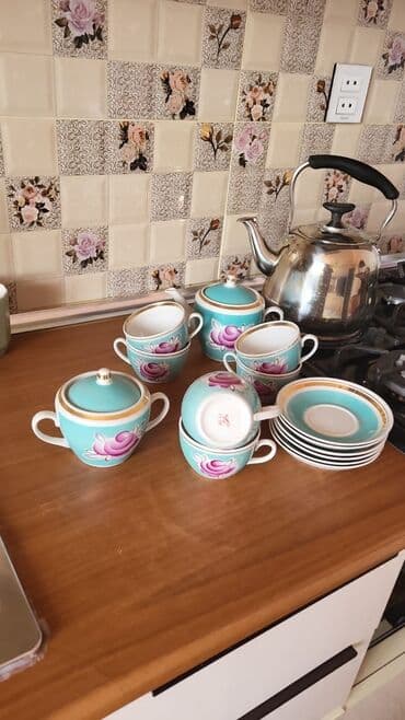 zerif cay: Çay dəsti, rəng - Göy, Farfor — 1