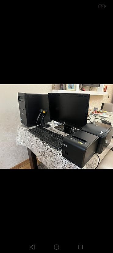 barkod terminali: POS komplekti – mağaza/kassa sistemi üçün Tərkib: - HP stolüstü — 2