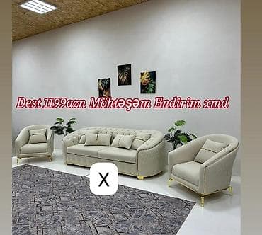 ofis divan: 3 hissəli salon dəsti - Tərkib: 1 ədəd 3 nəfərlik divan + 2 ədəd — 1