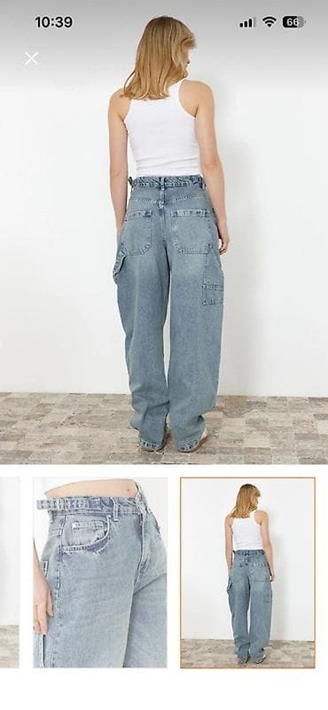 baggy jeans: Qadınlar üçün geniş kəsimli cins şalvar - Rəng: açıq mavi (yüngül — 2