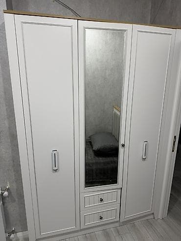 asilqan taxta: 3 qapılı, Güzgülü, Ağ, Taxta, Açılan, Düz dolab — 3