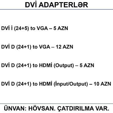 Masaüstü kompüterlər və komponentlər: Adapterlər/Konverterlər (Çeviricilər) 📍Ünvan: Bakı şəh, Suraxanı ray — 9