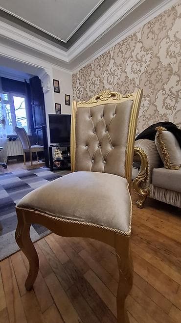 stol stil: Qonaq otağı üçün, İşlənmiş, Açılan, Dördbucaq masa, 8 stul — 2