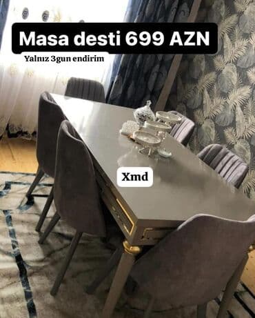 mətbəxt stol stulları: Qonaq otağı üçün, Yeni, Dördbucaq masa, 6 stul — 13