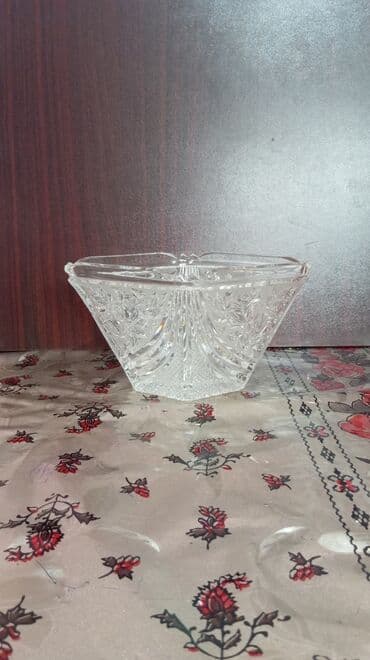 usaq ucun konfet qablari: Kəsma naxışlı şüşə qab dəsti - 2 ədəd dərin şirniyyat/meyvə qabı – — 10