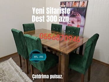 Qonaq otağı üçün, Yeni, Açılmayan, Dördbucaq masa, 6 stul