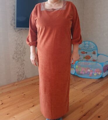 qadin donlari sekilleri: Qadın uzun paltar - Rəng: tünd narıncı/terrakota - Material: yumşaq — 3