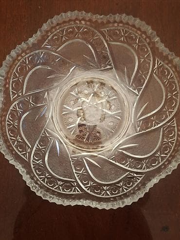 taxt ustu: Kəsilmiş naxışlı şüşə qab (meyvə/şirniyyat üçün) - Material: qalın — 1