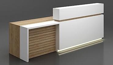Minimalist resepsiyon stolu - Müasir dizayn: ağ mat panellər və təbii