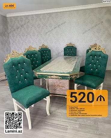 stol ustul: Məhsul: Masa dəsti (Kod: 3152) - Komplekt: Masa + 6 ədəd stul - — 1
