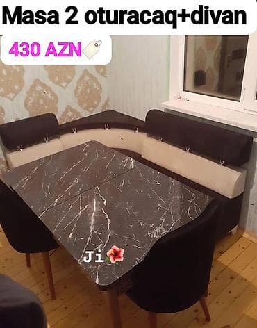 quxna mebeli ucuz: Mətbəx üçün, Açılmayan, Dördbucaq masa, 2 stul — 1