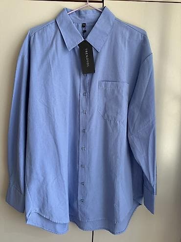 Trendyolmilla Gök Mavi Tek Cepli Boyfriend Dokuma Pamuklu Gömlek — 3