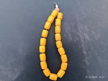 Cox qedim kehraba zop eriden muncuq. Sarı rəngli muncuq təsbeh -