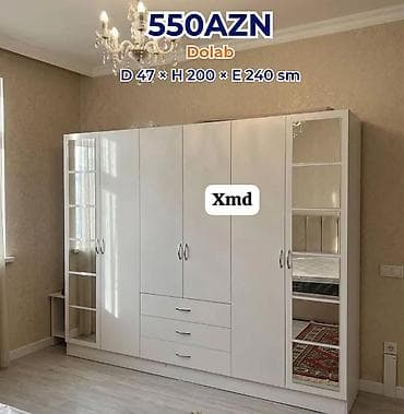 divan olcusu: Ağ rəngli çoxfunksiyalı paltar dolabı Ölçülər: Dərinlik 47 sm × — 1