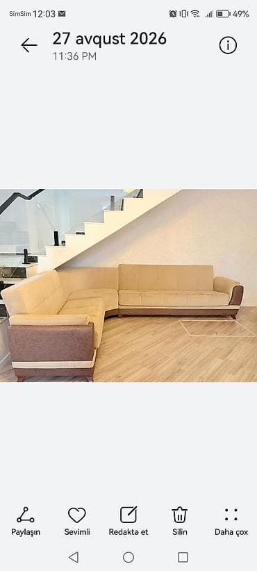 L formalı yumşaq künc divan - Dizayn: İki rəngli (bej oturacaq və — 1
