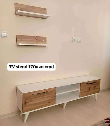 tv 75: TV stend və divar rəfləri dəsti - Minimalist dizayn: ağ və ağac — 1