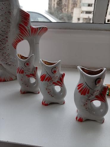 qrafin desti: Porşelen “Balıq” şüşə-servis dəsti - Material: cilalı porşelen - — 3