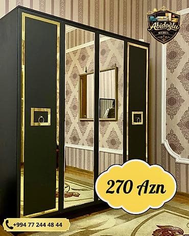 seyf dolab: Yeni, 3 qapılı, Güzgülü, Qara, Açılan, Düz dolab — 1