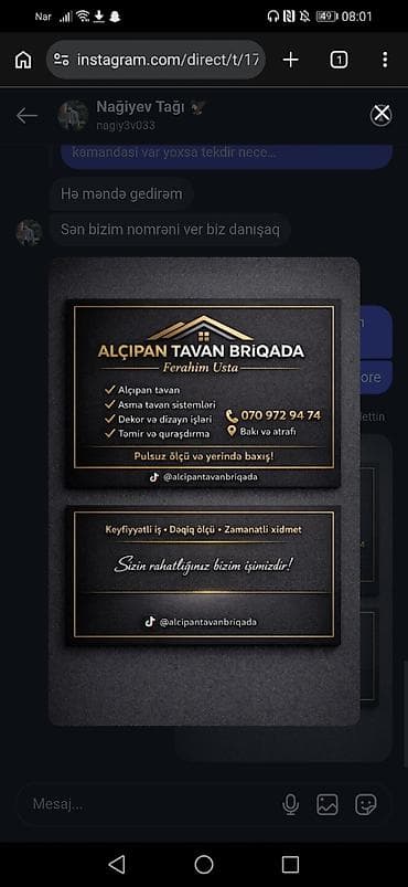 alçıpan: Alçıpan Tavan Briqada – Ferahim Usta Xidmətlər: - Alçıpan tavanların — 1