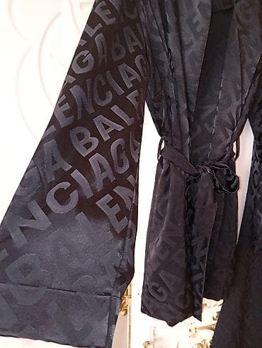 Qadın geyimləri: Qadın pijama stildə şalvar + kimano dəsti – qara rəng, atlas parça - — 2