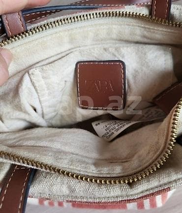 kətan paltar: ZARA brendi qadın çantası - Model: Kanvas materiallı, zolaqlı dizayn — 3