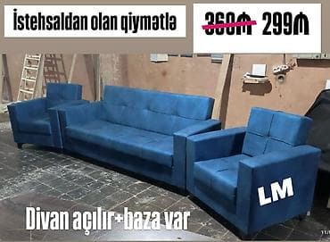 Yeni, Divan, 2 kreslo, Divan, Bazalı, Açılan — 3