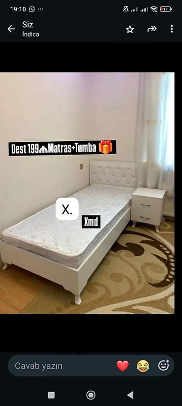 tunba: Dəst: tək nəfərlik çarpayı + matras + tumba - Rəng: ağ - Dizayn — 1