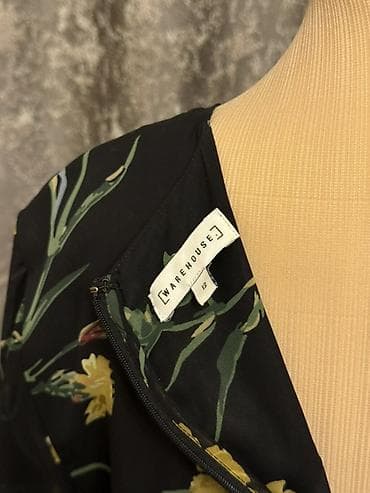 Qara fon üzərində sarı çiçək naxışlı uzun don 42 OLCU WAREHOUSE — 6