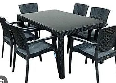 bag evi mebelleri: Dördbucaq masa, 6 stul, Açılmayan, Stullar ilə, Həsir toxunuşlu — 1