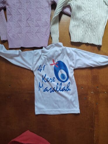 детская и подростковая одежда: Uşaq geyim dəsti – 3 ədəd uzunqol üst geyimi - Ağ-boz rəngli boğazlı — 3