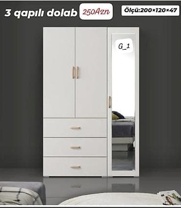 kitap refi: 3 qapılı geyim dolabı - Ölçü: 200 × 120 × 47 sm - Material: ağ rəngli — 1