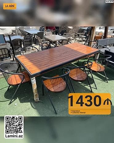 kohnə stul: Bağ mebeli dəsti – Kod: 2878 - 1 ədəd iri ölçülü düzbucaqlı masa + 6 — 1