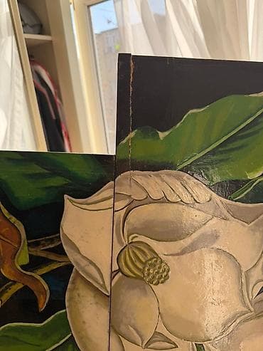 heyet gulleri sekilleri: Çoxpanelli dekorativ tablo – əl işi rəsm - Mövzu: Böyük ağ çiçək və — 2