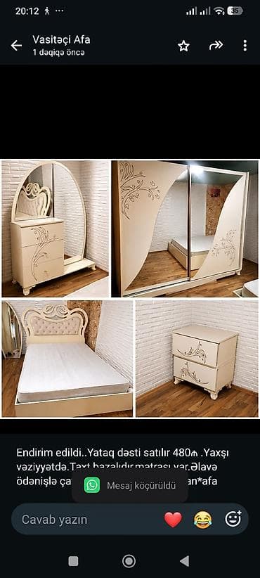 matras satilir: Endirim edildi. Yataq dəsti satılır 480₼ .Yaxşı vəziyyətdə.Taxt — 1