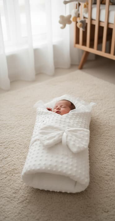 Yeni doğulanlar üçün zərif qundaq/konvert - Rəng: ağ (şəkillərdə mavi