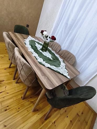 Qonaq otağı üçün, İşlənmiş, Açılan, Dördbucaq masa, 6 stul
