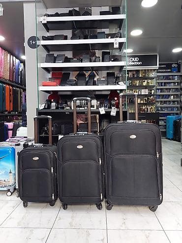 camadan: Məhsul: 3-lü səfər çamadan dəsti - Rəng: qara - Material: toxumalı — 1