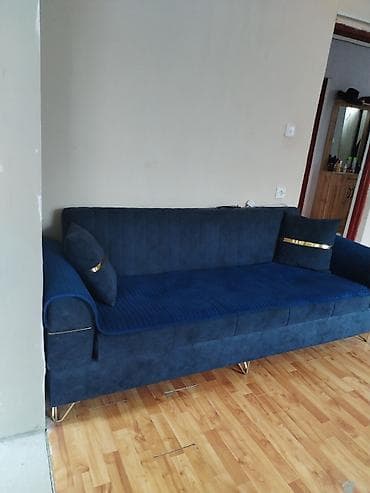 Mavi rəngli yumşaq divan - Material: yumşaq məxməri/velur tipli