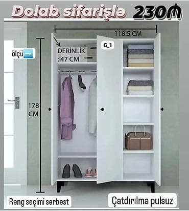 dola: Düz dolab, Yataq otağı üçün, Paltar üçün, Açılan, Korpuslu, 2 qapılı — 1