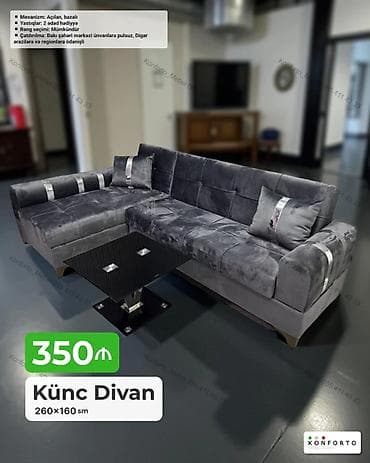 ofis divan: Künc divan – 260×160 sm - Mexanizm: açılan, bazalı (yuxu funksiyası — 1