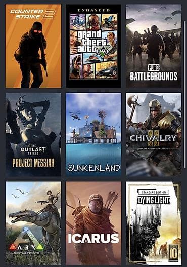 •	$0 — Counter-Strike 2 	•	$29.99 — Grand Theft Auto V 	•	$0 — PUBG