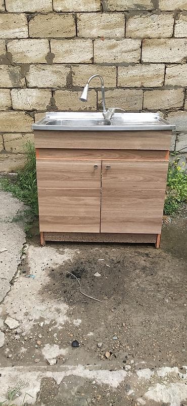 metbex mebeli: Mətbəx qolaltısı ilə paslanmayan poladdan birgözlü lavabo dəsti - Üst — 1