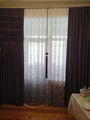 divar dekor: Zərif dekorativ pərdə dəsti - Komplekt: ikiqat sistem – tünd — 2