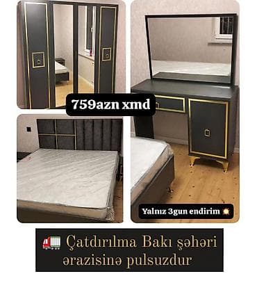 qar qizi: Yataq otağı dəsti Tərkibi: - Geniş 4 qapılı şkaf (orta hissədə güzgü) — 1