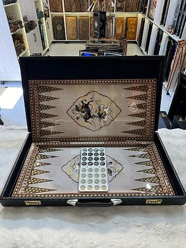 Naxışlı nərd dəsti - Klassik brifkala tipli qutu: qara rəngli, möhkəm