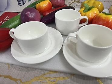 qab dəstləri: Çay dəsti, rəng - Ağ, Farfor — 8