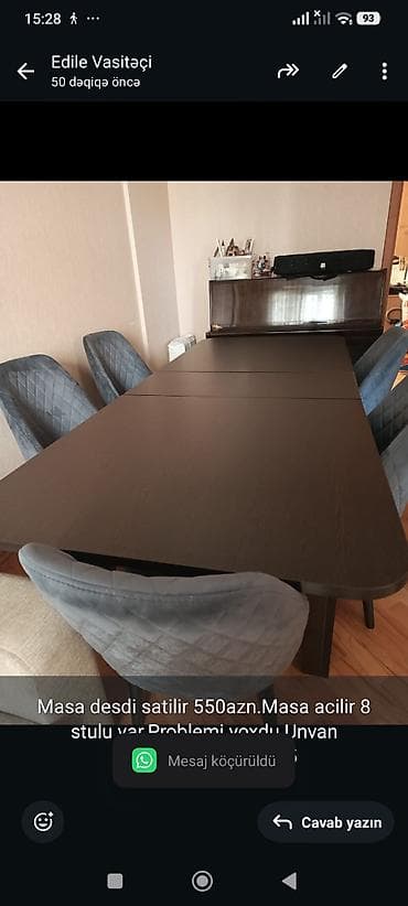 Masa desdi satilir 550azn.Masa acilir 8 stulu var.Problemi yoxdu.Unvan lalafo.az -da Masa desdi satilir 550azn.Masa acilir 8 stulu var.Problemi yoxdu.Unvan